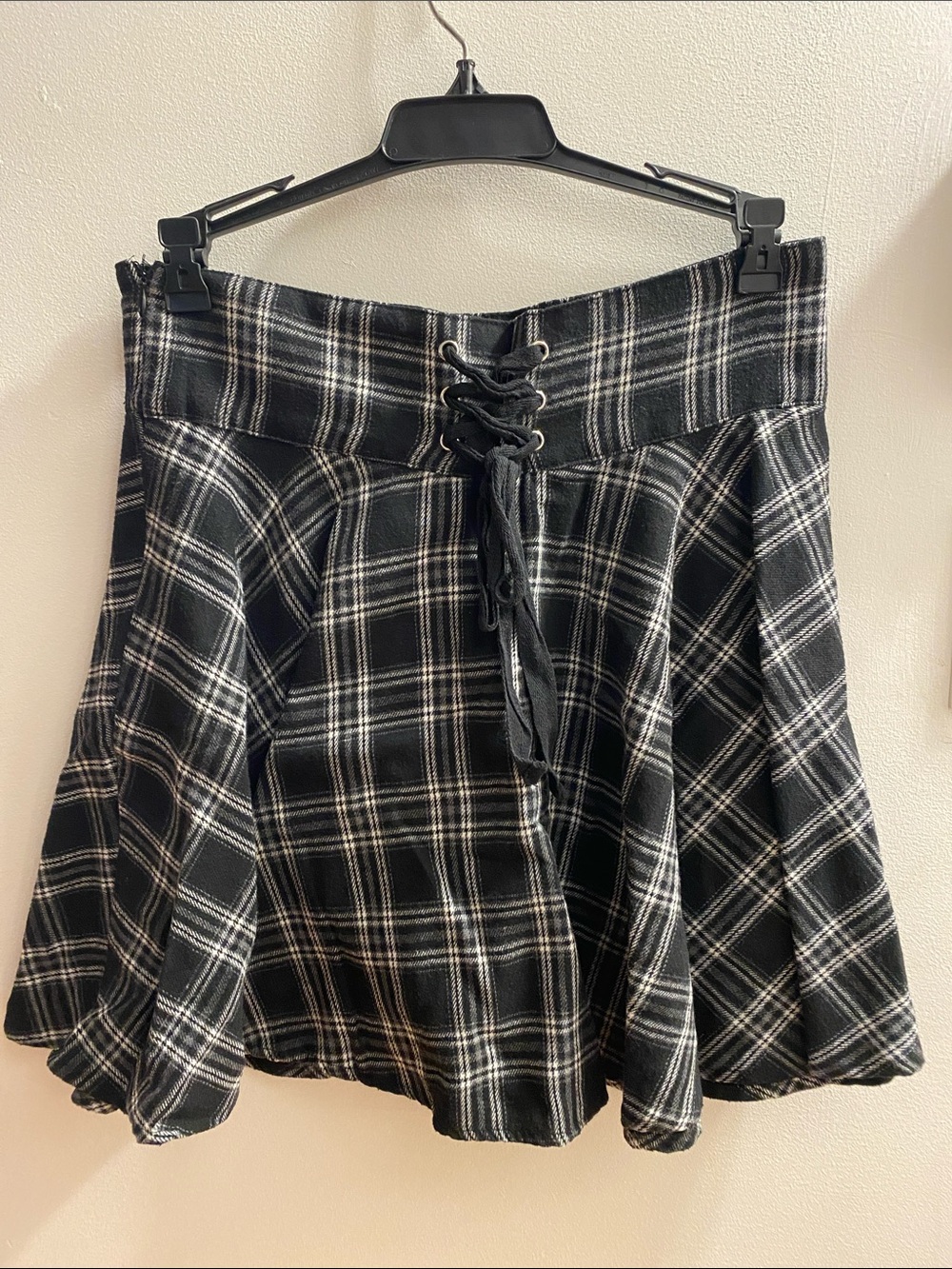 SHEIN Black Plaid Lace-Up Circle Skirt